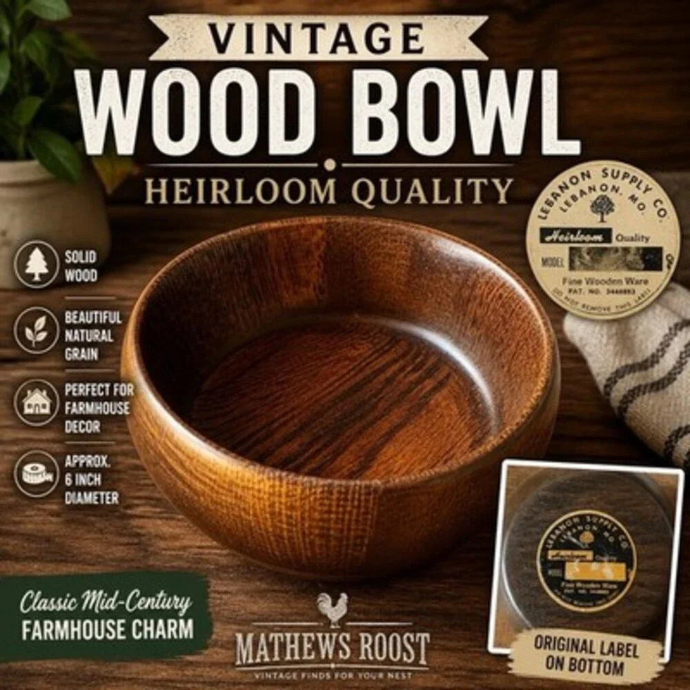 Vintage Lebanon Supply Co Wood Bowl 6” Heirloom Walnut Rustic MCM